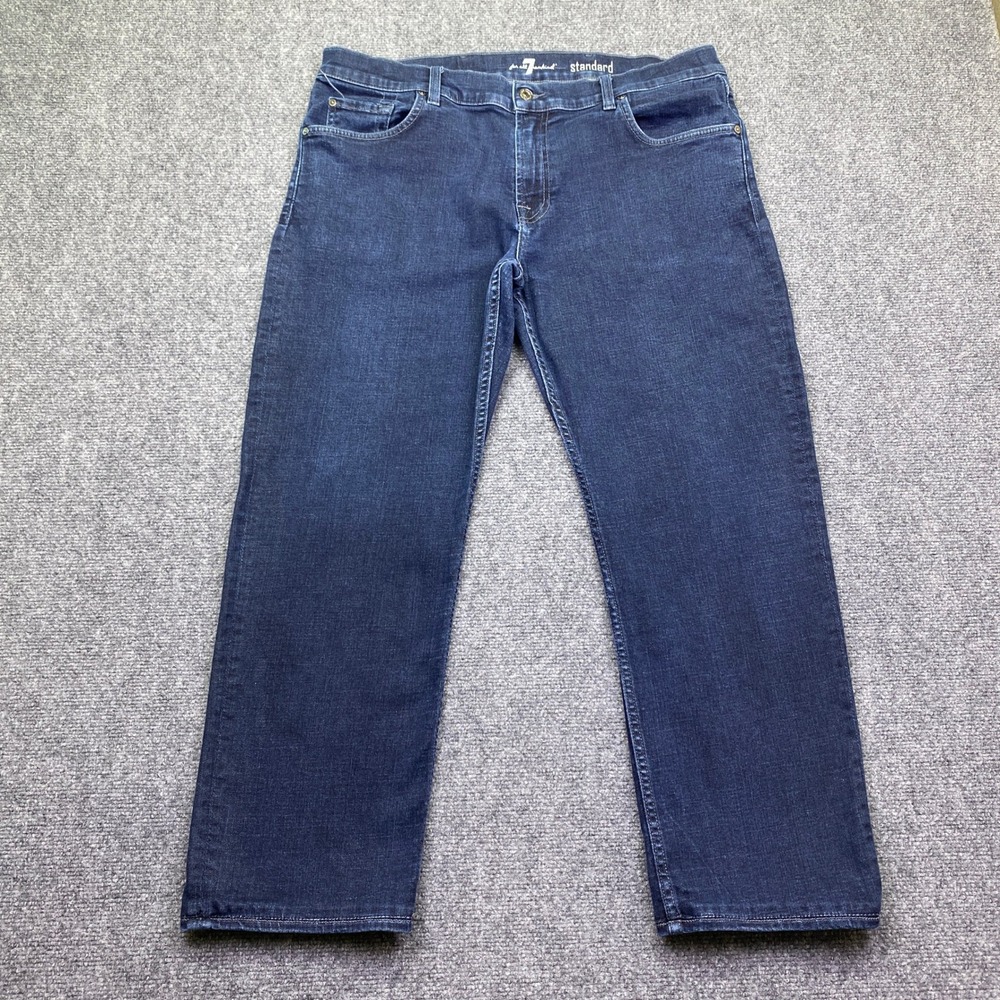 7 For All Mankind Standard Straight Leg Jeans Men 38 Dark Wash Blue Denim Grunge